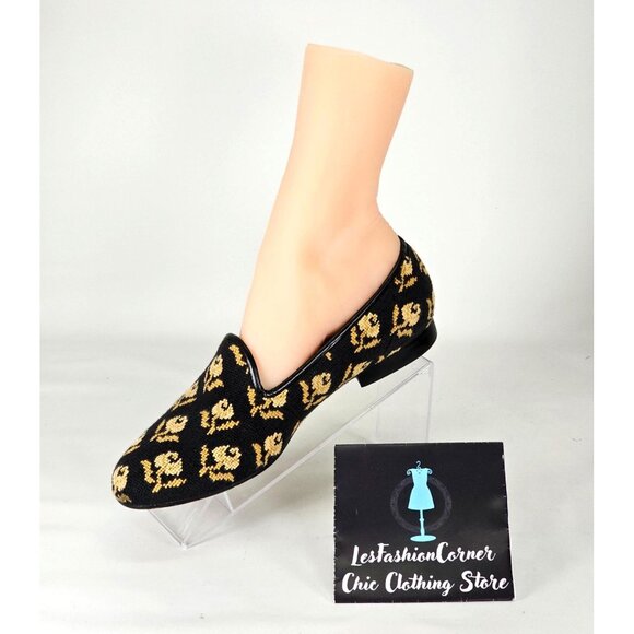 Zalo Women's Black/Yellow Flowers Print With Black Leather Trim Loafers Sz 8 195 - Picture 14 of 15